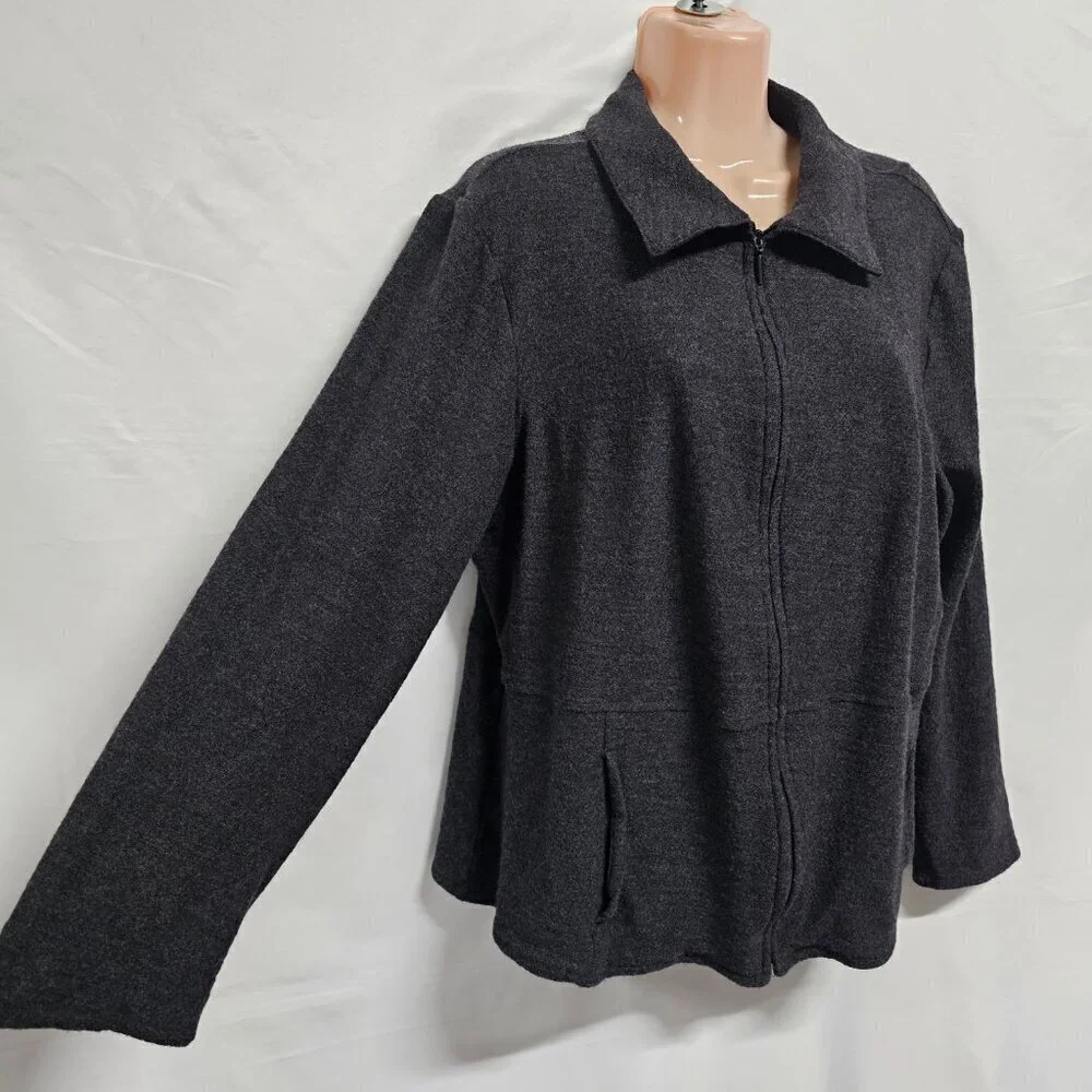 Eileen Fisher Full Zip 100 Wool Jacket Women Size 1X Dark Gray Pockets
